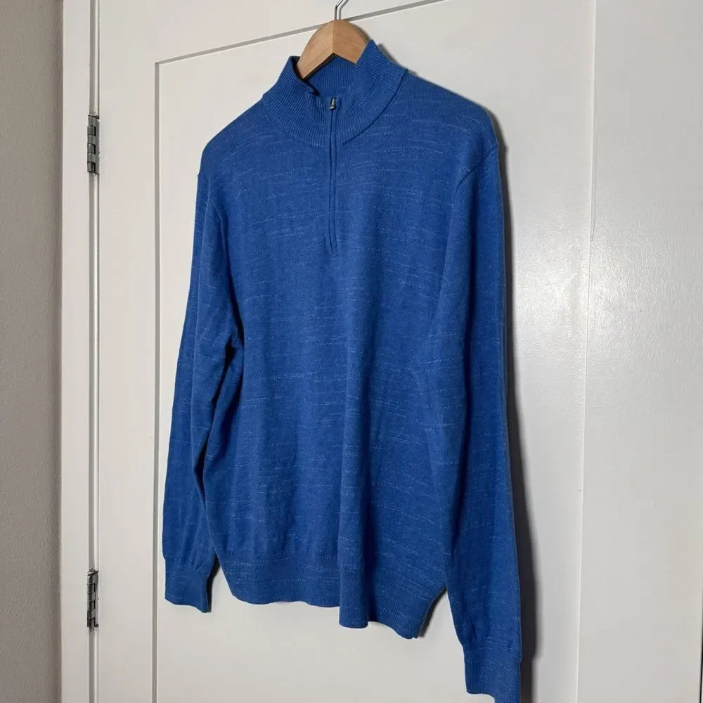 J Crew Sweater Men Sz L Blue Raglan Half Zip Long Sleeve Mock Neck Cotton Casual